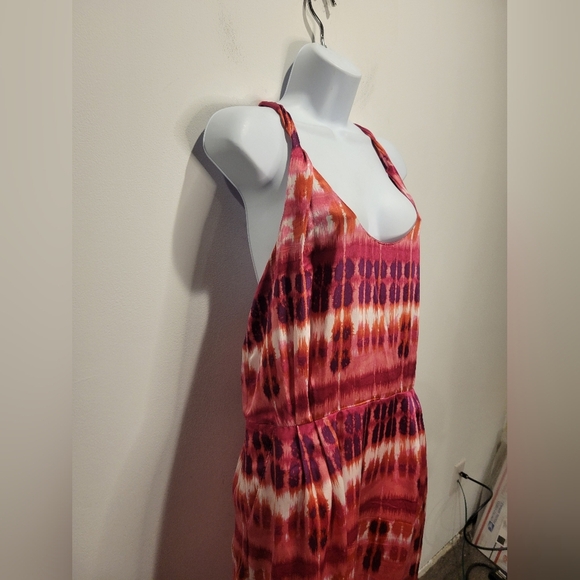 Banana Republic Size 14 Silk Pink Tie Dye Print Dress With Pockets - Picture 2 of 7